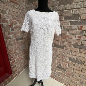 Ralph Lauren Lace Sheath‎ Dress White Floral Embroidered Lined Short Sleeve